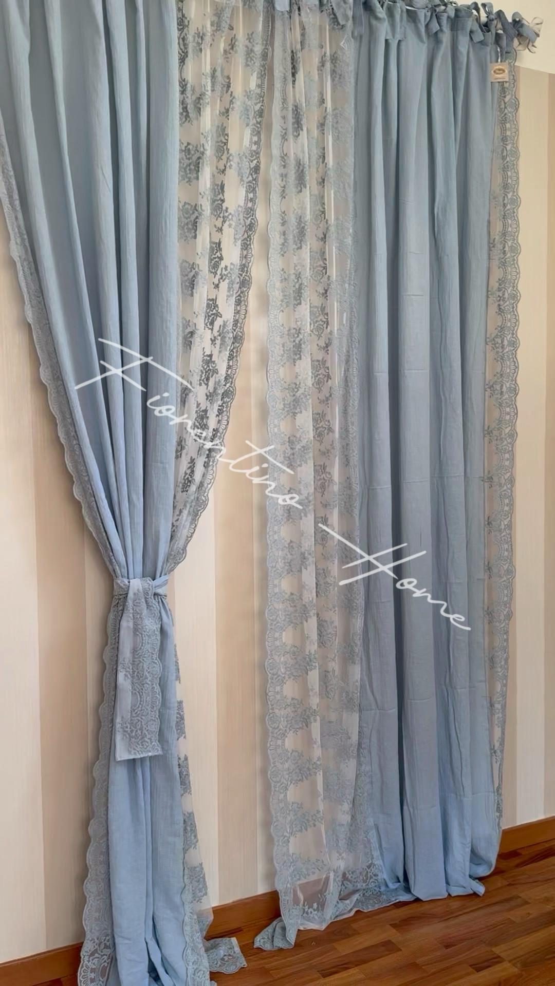 Tenda celeste mod.Baciata in garza di cotone e pizzo Royal - 200x300 cm - Charme Home Textile